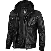 Blingsoul Mens Hooded Leather Jacket with Removable Hood, Biker Style Real Leather Jacket Men Wind Resistant Casual Outerwear