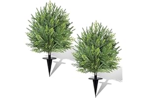 GRANDEAL 2 Pack 24" Artificial Christmas Topiary Ball Trees with Spike Mixed Real Touch Norfolk Pine & Cypress Tips Fake Ball Shrubs Holiday Planters Outdoor Christmas Tree Urn Fillers Front Porch Indoor Decor