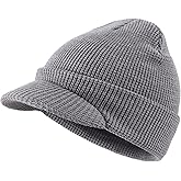 Home Prefer Mens Wool Blend Winter Hat Double-Layer Warm Knit Pre-Curve Visor Beanie Brimmed Beanies Hat for Men Women