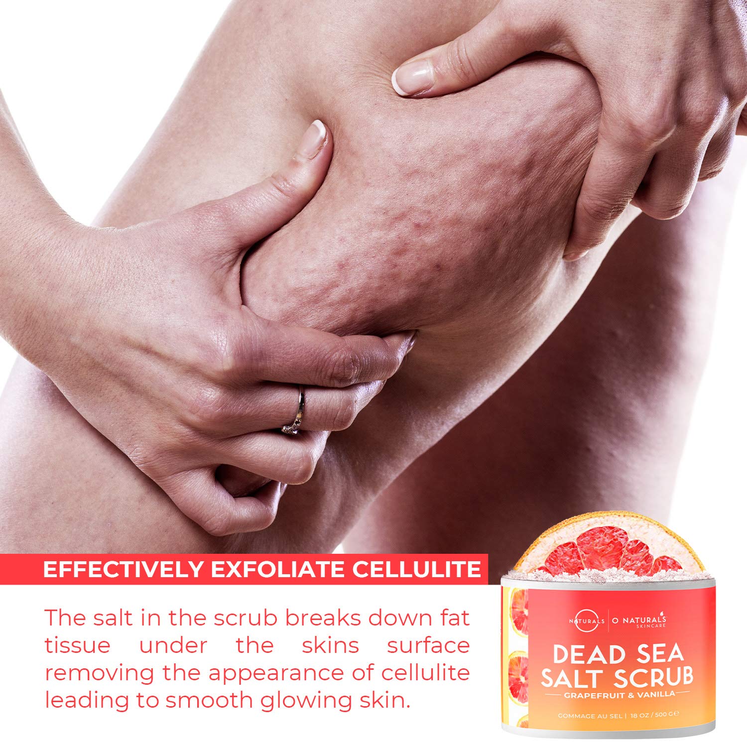 O Naturals Exfoliating Dead Sea Salt Grapefruit Essential Oil Face Body & Foot Scrub. w/Vanilla &. Hydrating Exfoliate Dead Skin, Best Anti Cellulite Acne Ingrown Hairs Corns, Men & Women Scrub 18oz : Beauty