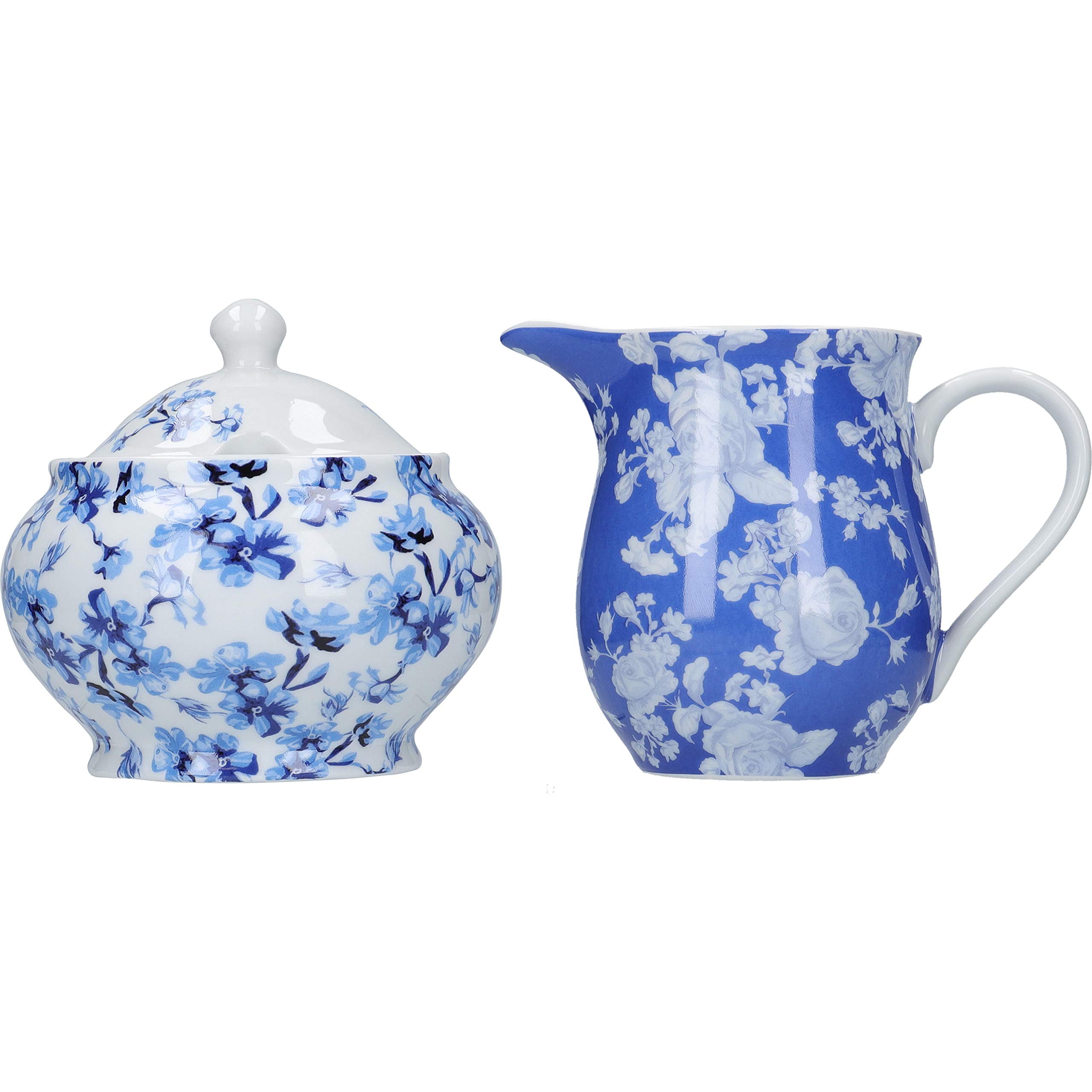 Mikasa Hampton Milk Jug and Sugar Bowl Set in Gift Box, Porcelain, White/Blue, 2 Pieces