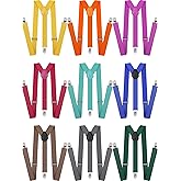 9 Pieces Y Back Style Unisex Suspenders Adjustable Elastic Suspenders for Men Women Rainbow braces with Clip for Pants