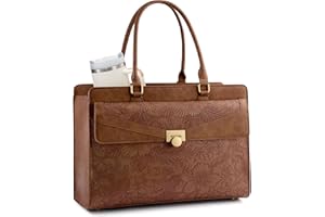 LOVEVOOK Laptop Tote Bag for Women - PU Leather Vintage Work Tote Bag,Waterproof Business Teacher Bag with Large Cup Holder