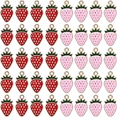 BOXOB 40 Pcs Bulk Strawberry Charms, Red & Pink Enamel Fruit Beads Charms Cute Strawberry Pendants Ornament for Jewelry Making Earrings Bracelets Gifts Necklaces DIY Crafts Keychains Bag Accessories