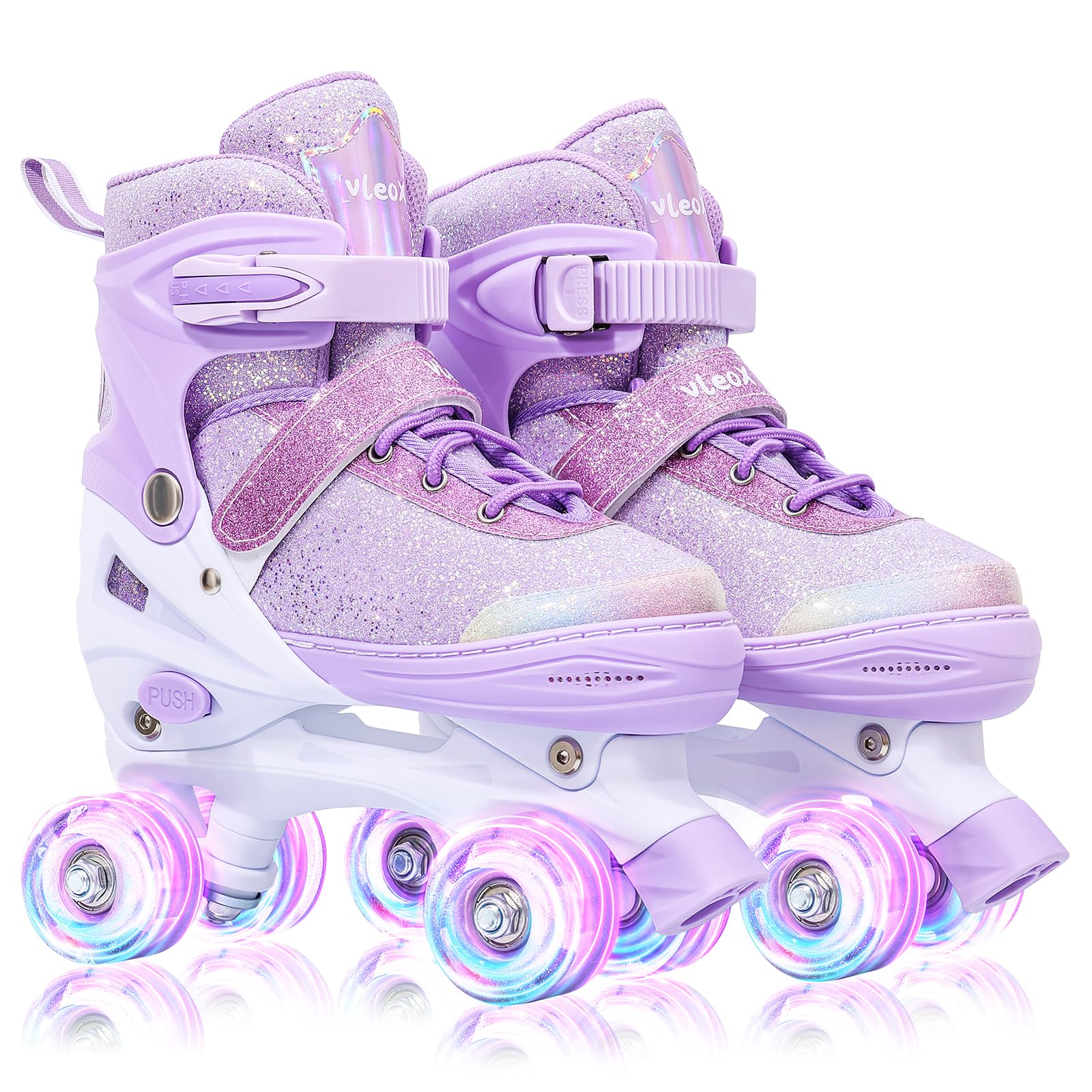 View 1 of ** USED** VleoX Roller Skates for Girls Kids Child Beginners, 4 Size Adjustable Light up Wheels Fun Illuminating Purple Pink Skates for Boys Toddlers Patines
