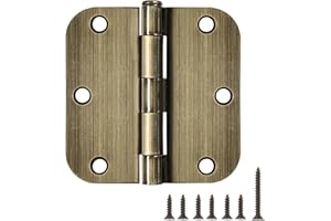 18 Pack Door Hinges Antique Brass 3.5 Inch Interior 3 1/2" Round 5/8" Radius Heavy Duty Metal Hardware Kit 3 ½" 5/8" Radius F