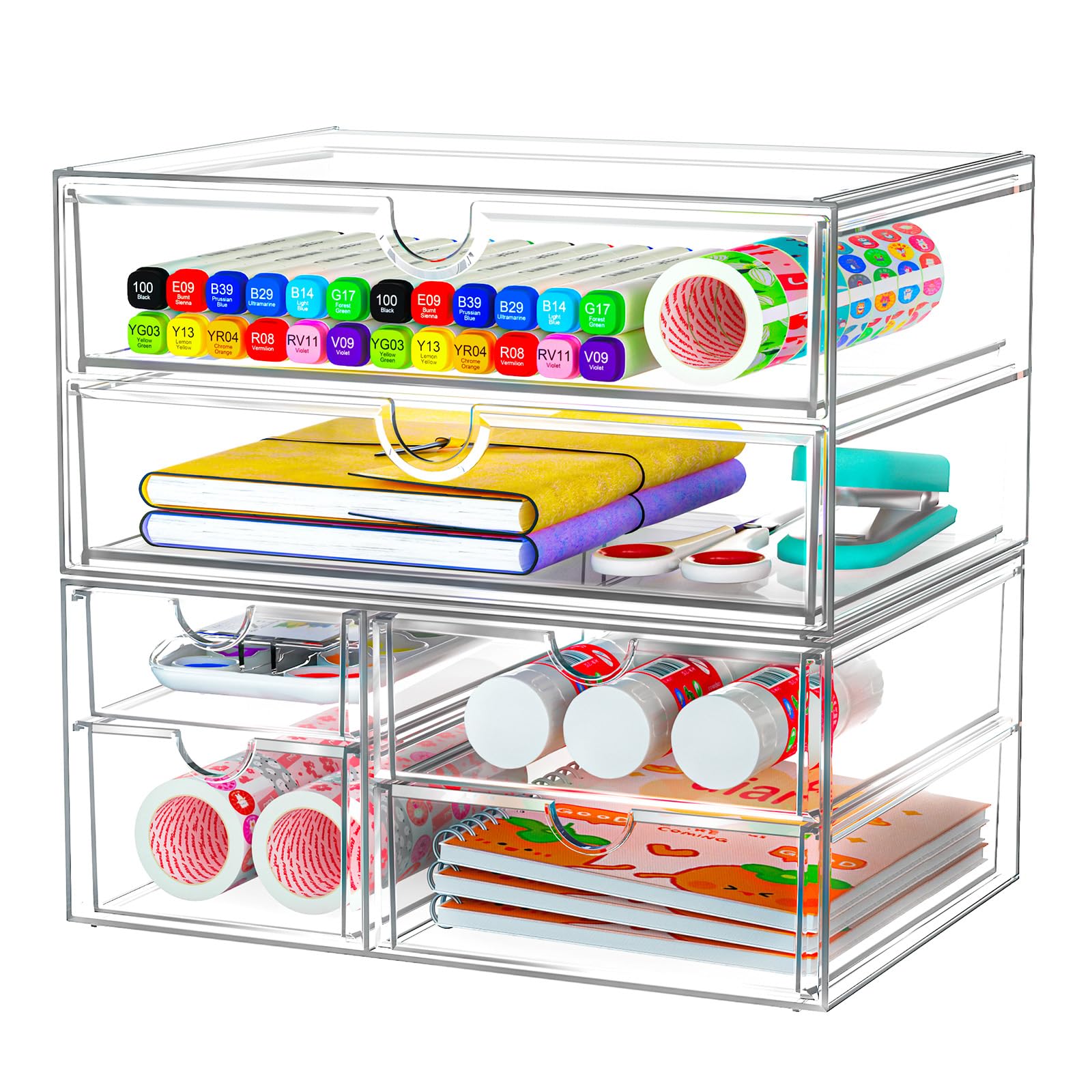 Photo 1 of ARSTPEOE Acrylic Organizer with 6 Drawers, Bathroom Counter Organizer, Makeup Desk Organizers, Office Supplies, Storage Drawers for Cosmetic, Pencil, Coffee