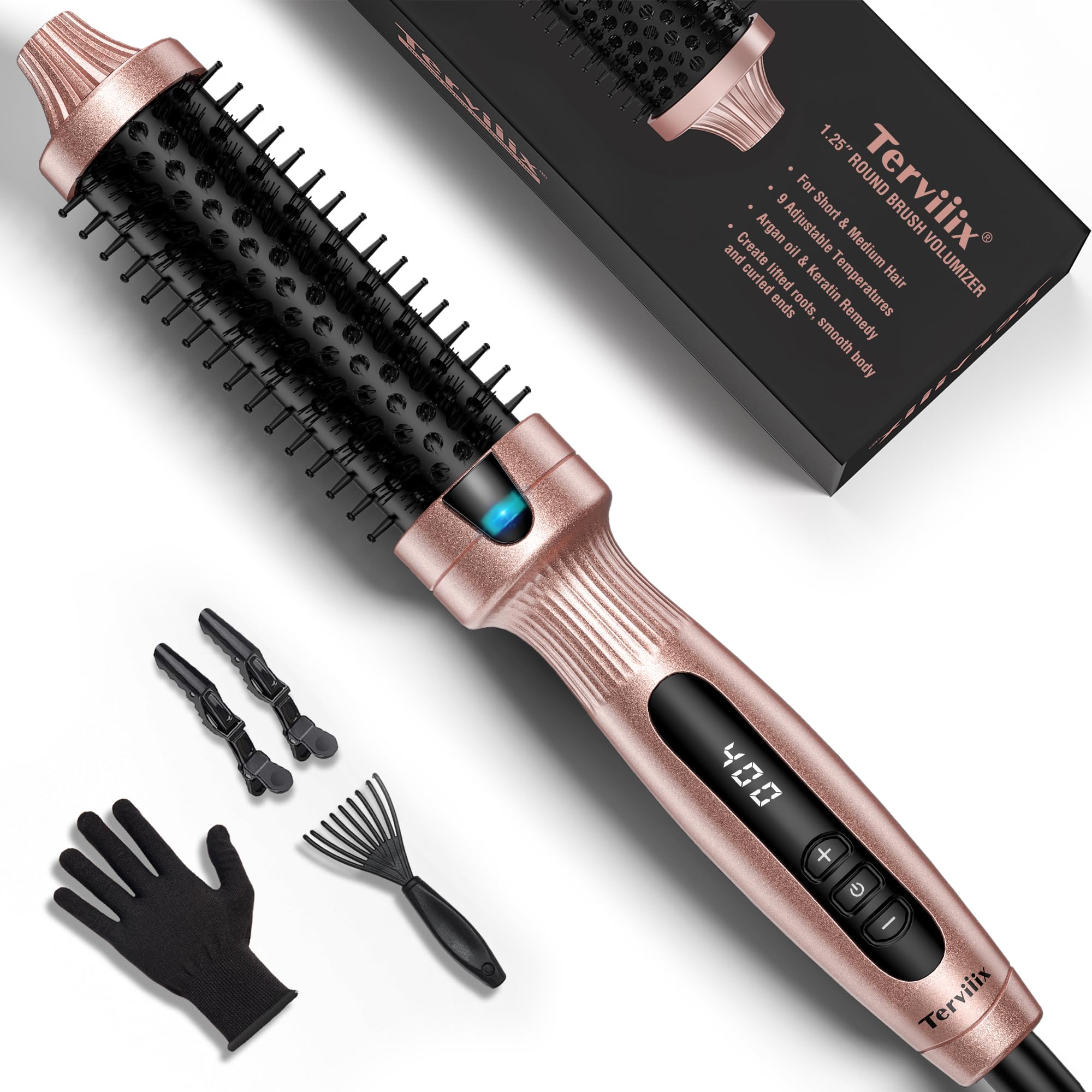 Photo 1 of Terviiix Thermal Brush 1.25 Inch Makes Volume Curls, Ceramic Tourmaline Ionic Hot Brush Heated Round Volumizer, Digital Display 9 Temperatures Curling Iron Hair Curling Brush, Dual Voltage