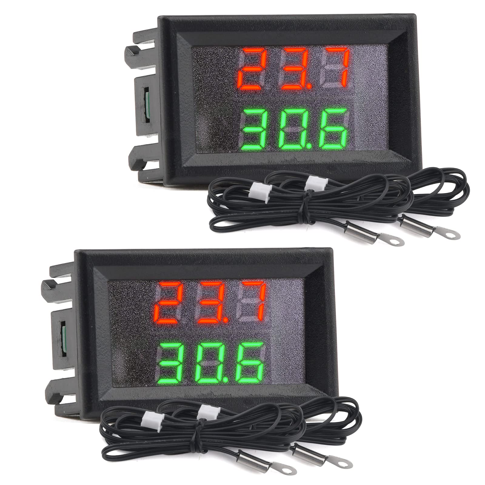 2 PCS Mini DC 4-28V Dual Display Digital Thermometer with NTC Waterproof Metal Probe Temperature Sensor Tester Car Room Indoor (Red+Green)