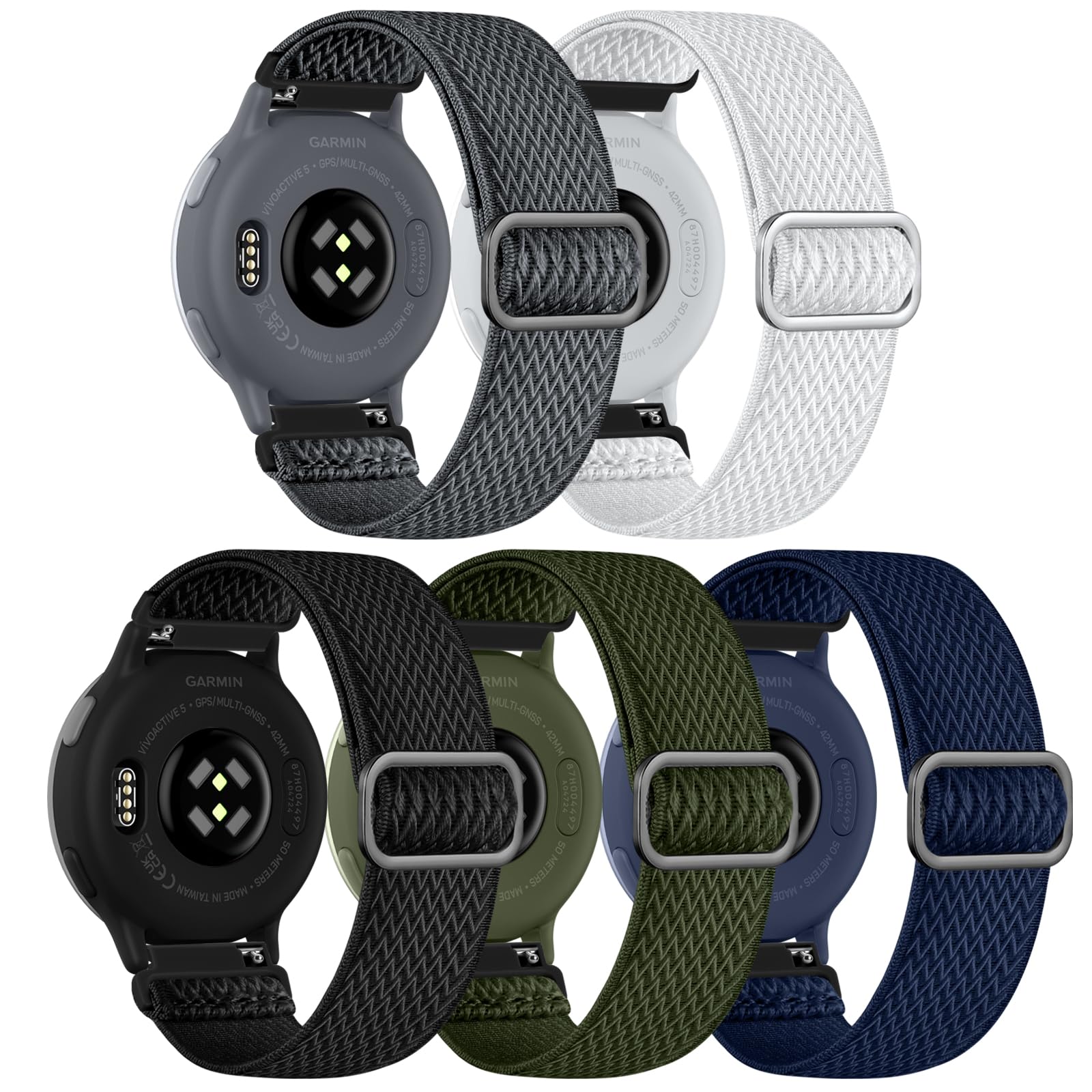 GEAK Stretchy Nylon Watch Bands Compatible with Garmin Venu Sq/Venu Sq 2/Venu 2 Plus, 20mm Loop Elastic Fabric Straps Compatible for Garmin Vivoactive 5 / Vivoactive 3 /Vivoactive 6 Women Men