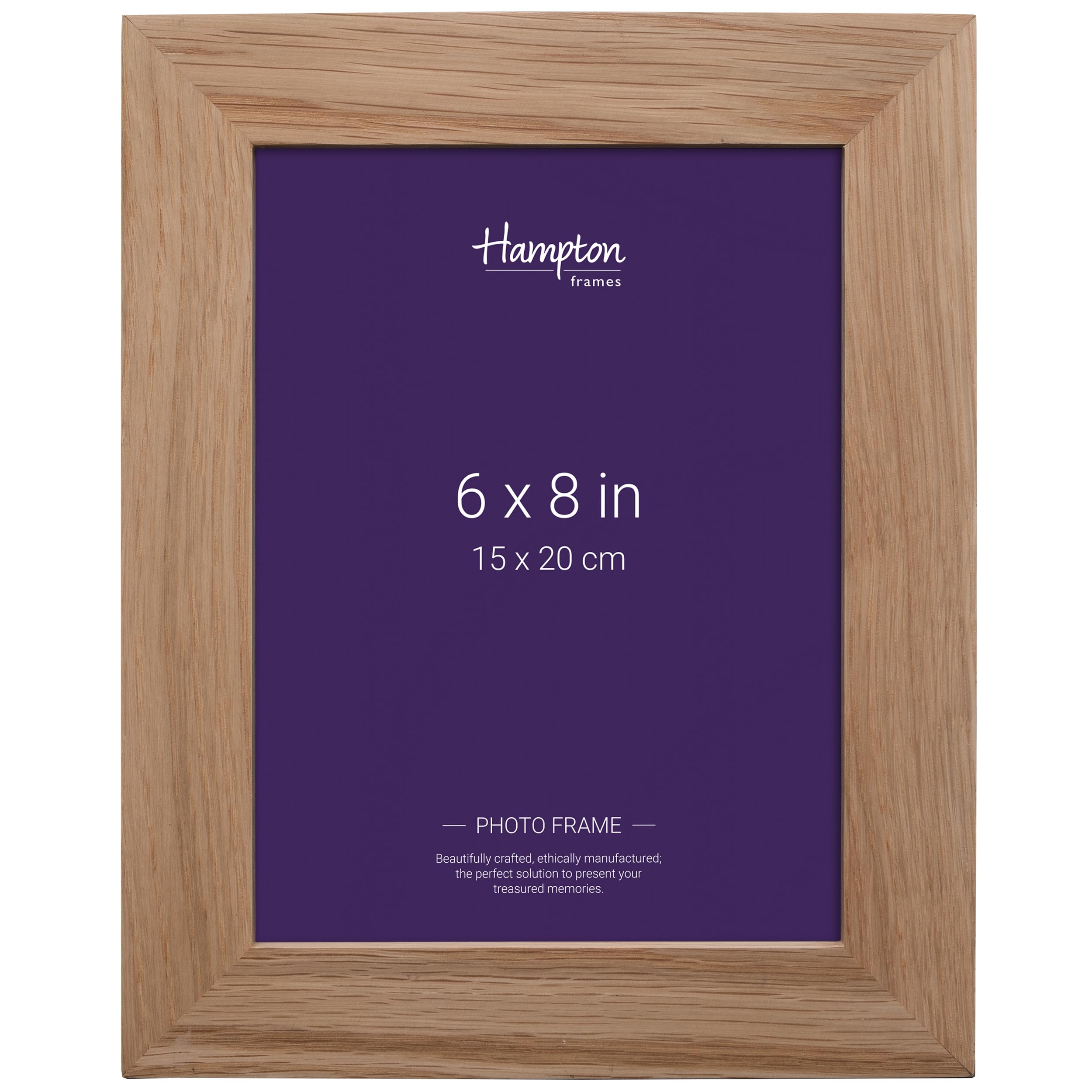 Hampton Frames | Photo Frame, NEW ENGLAND Model, 6x8 Inch (15x20cm), Solid Oak Wood | Wall Mount or Freestanding, Glass Front, Bridle Joint | Classic Picture Display for Home Decor