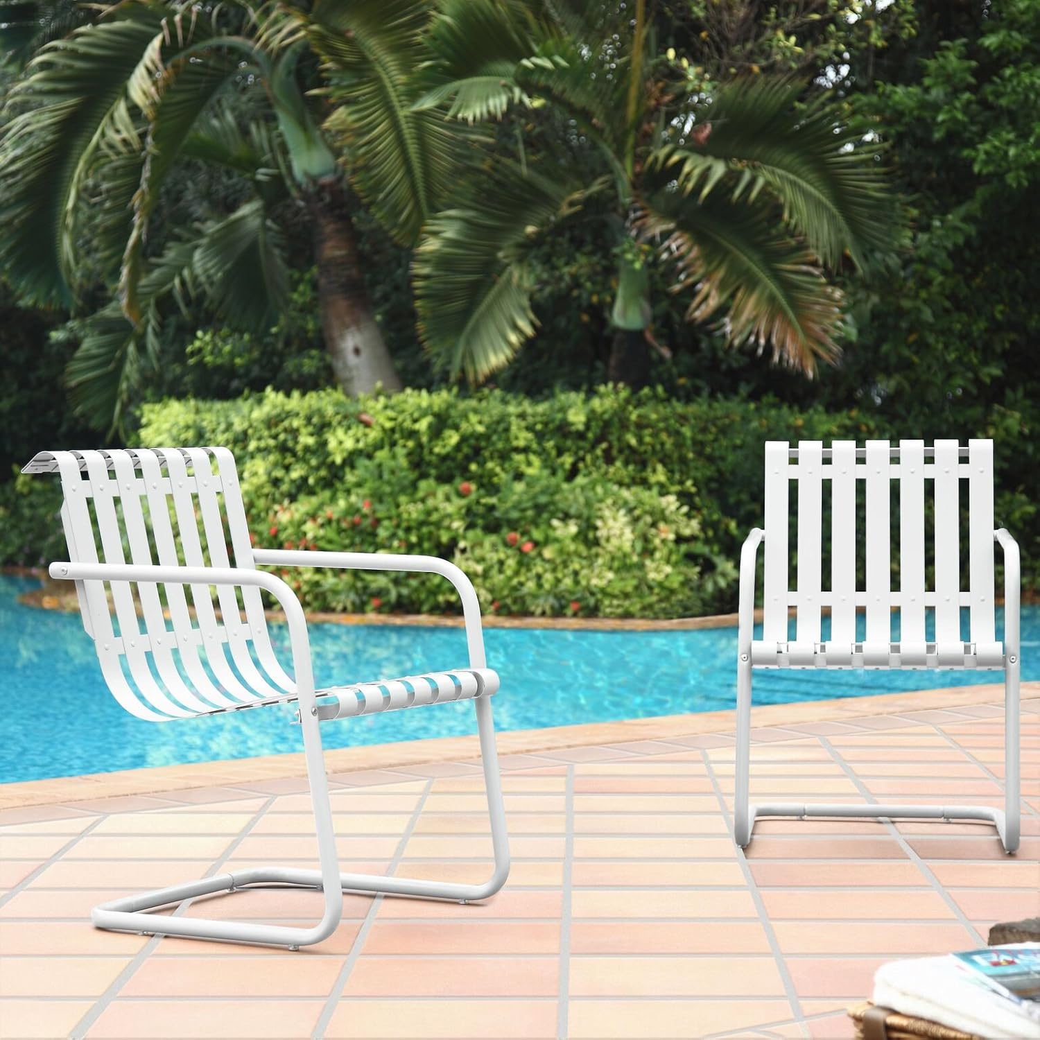 Crosley Furniture Gracie Retro Metal Outdoor Spring Chair - Oasis Green (Set of 2) : Garden & Outdoor