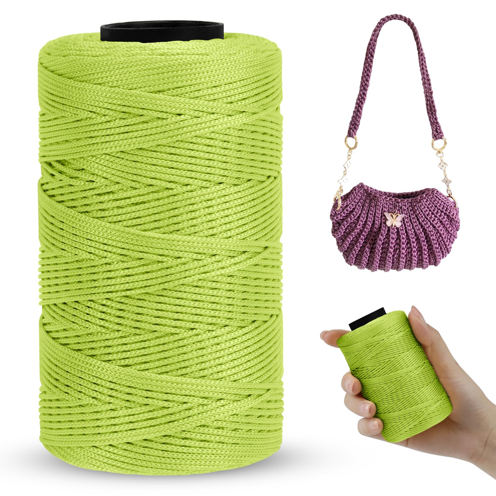 LEREATI Polyester Macrame Cord 1mm x 230m, Polyester Yarn for Crocheting, Braided Polypropylene Crochet Bag Cord Macrame Yarn for Handbag, Beading, DIY Crafts (Autumn Green)