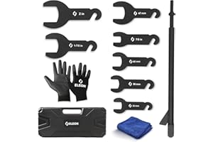 Eleon Pneumatic Fan Clutch Removal Tool Kit - 8PCS Powder Coated Carbon-Steel Penumatic Fan Clutch Wrench Set Compatible with Ford, GM, Chrysler and Jeep - Includes Gloves and Towel