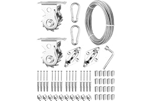 DEFUNX Sun Shade Sail Hardware Kit - 70 Pieces Set Heavy Duty Stainless Steel Sun Sail Winch Mounting Accessories Set Includes 50 Ft 1/8" Vinyl Coated Wire Cable Rope