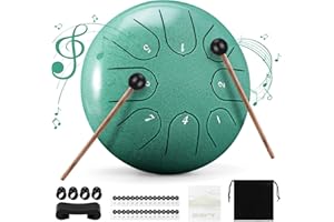 Sannofair Rain Drum for Outside, Steel Tongue Drum 8 Notes 6 Inches Chakra Tank Drum, for Yoga Musical Education,with Drumsticks Drumstick Stand Tutorial Book Note Stickers Finger Cots(Malachite)