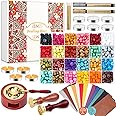 Paxcoo Sealing Wax Kit with Wax Seal Beads, Wax Seal Stamp, Wax Seal Warmer, Wax Spoon, Envelopes and Tealight Candles for Letter Sealing