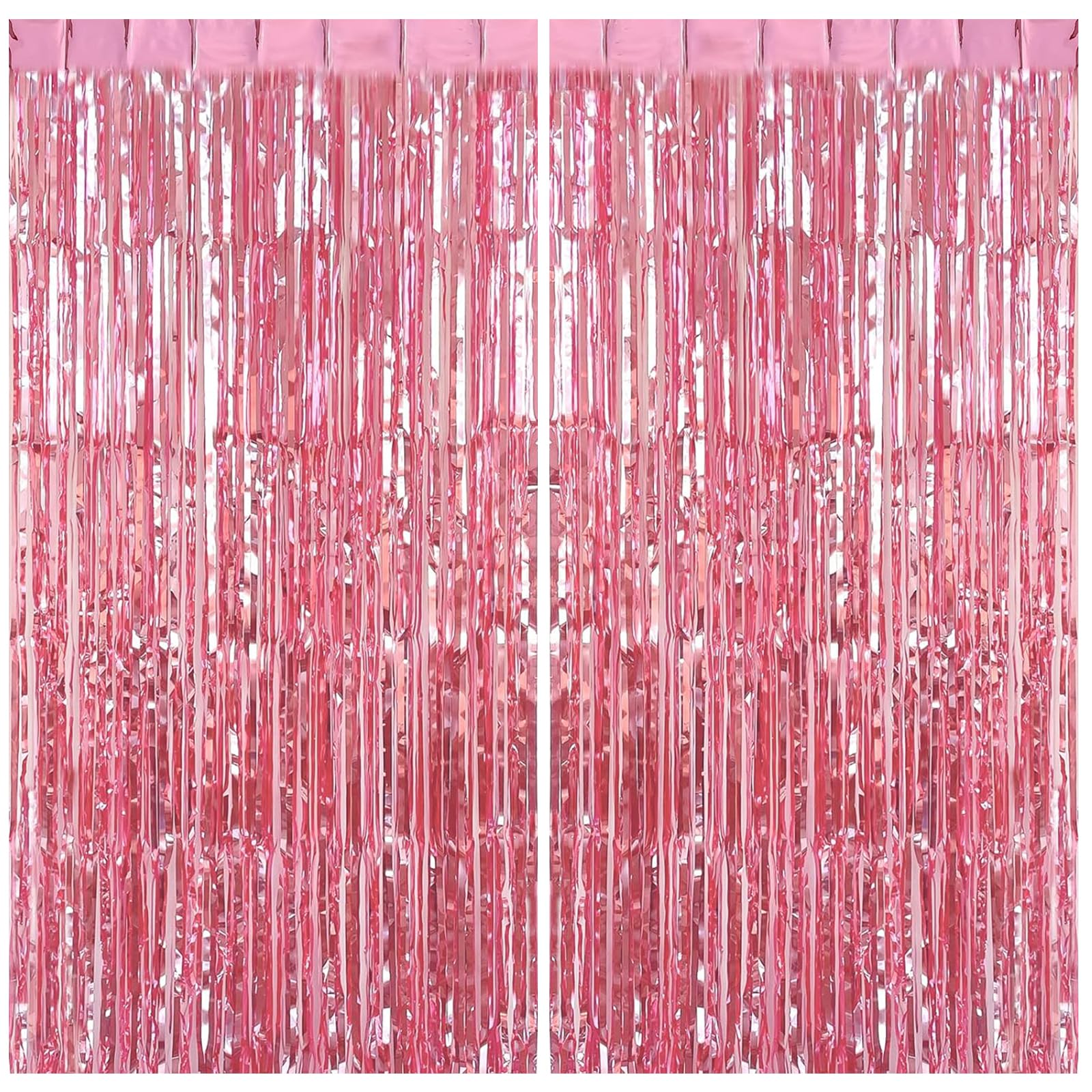 2pcs Pink Glitter Tinsel Curtains, 1*2m Shimmer Party Foil Door Curtains with Fringe Tassel Tinsel Backdrop for Girls Unicorn Mermaid Fairy Princess Party Decorations