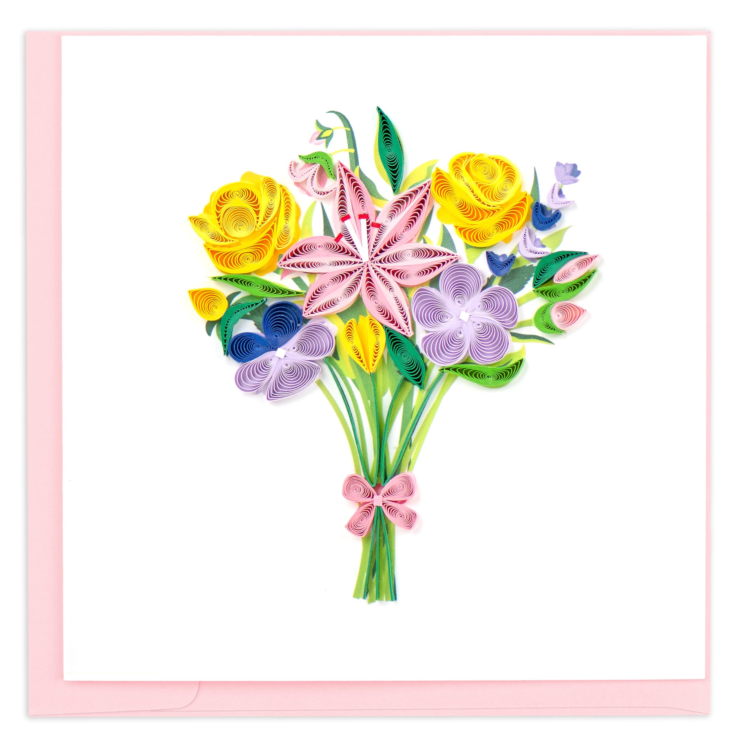 Quilling Bright Spring Tied Bouquet Springtime Treat Hand-Finished Greeting Card Frameable Art - Suitable for Framing in a Card Frame - by The Quilling Card Company