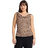 Anne Klein Women's Sleeveless Cheetah Print Drape Neck Top