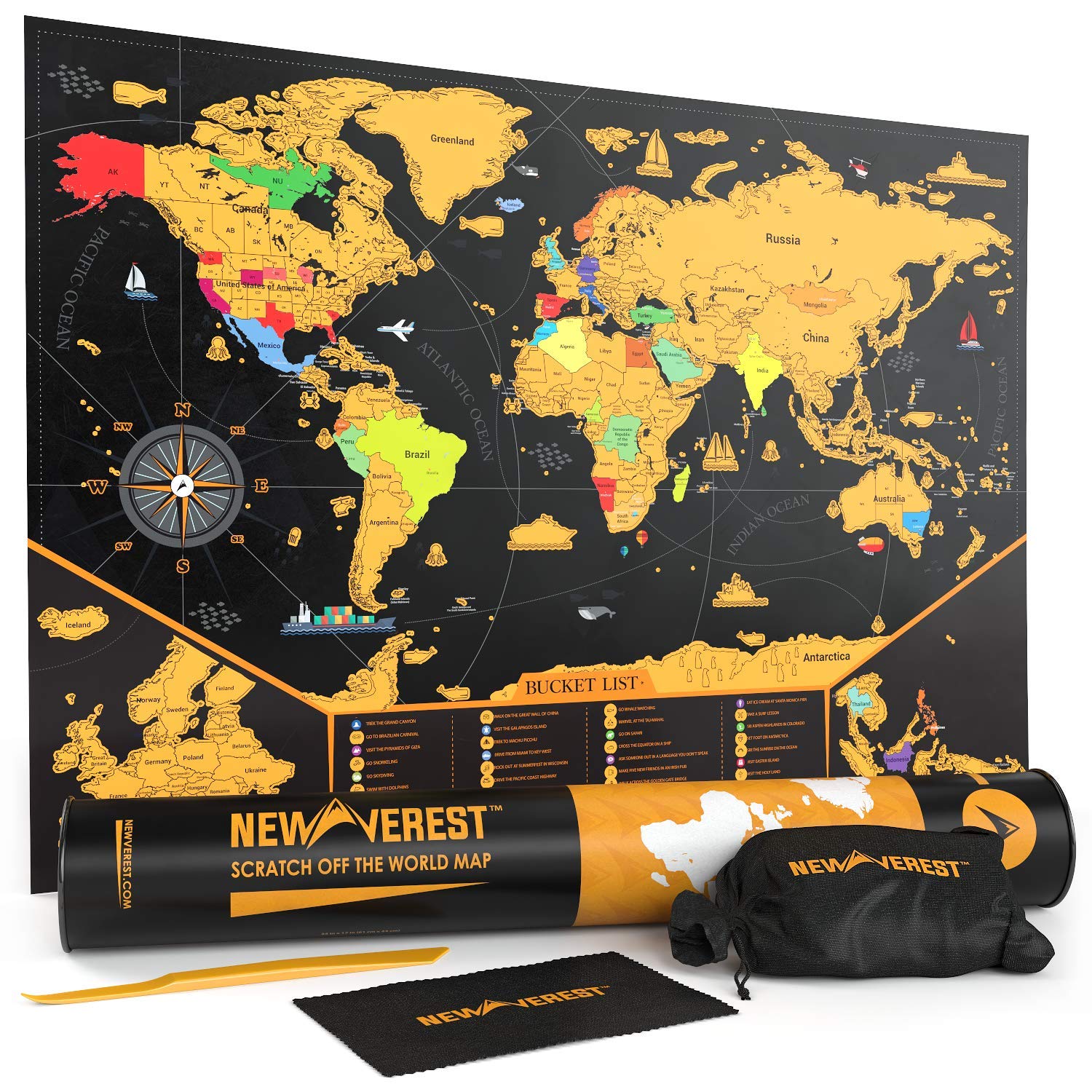 Scratch Off Map of The World, Detailed Travel Art Poster, Fits 17" x 24