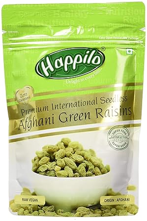 Happilo Premium 100% Natural Afghani Green Raisins, 200g (Pack of 5)