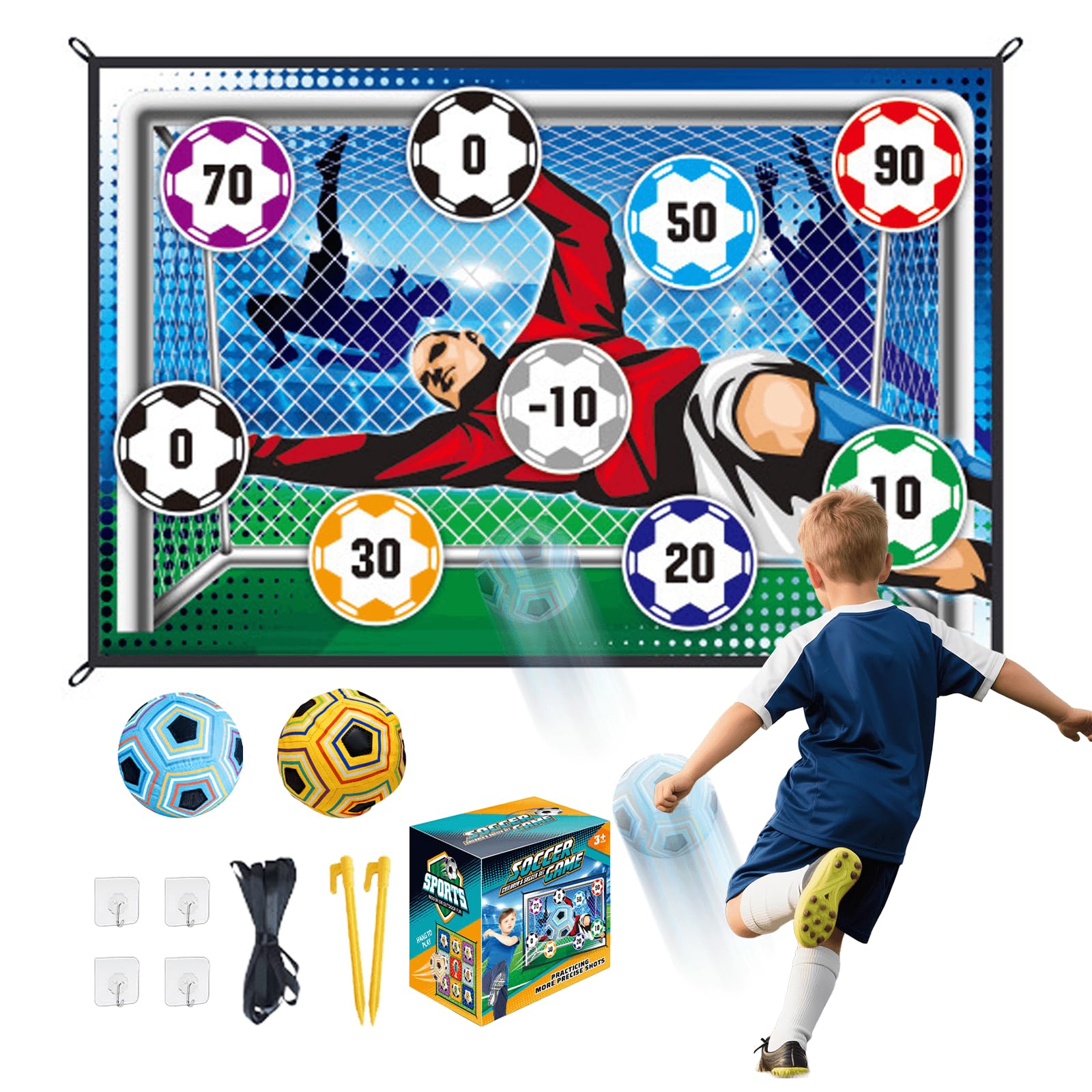 YAEGIMHT Soccer Ball Game Set, Football Game Set for Kids, Indoor Outdoor Soccer Goal Game Football Accuracy Exercise, Foldable Flannel Goals, Football Gifts for 3 4 5 6 7 8 9 10 Years Old Boys