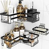 StorageRight Corner Shower Caddy, 3 Pack Adhesive Bathroom Accessories with Soap Holder, Storage Stainless Shower Organizer Shelf with Hooks, No Drilling Shower Shelves for Bathroom, Dorm and Kitchen