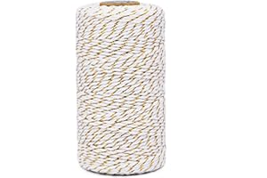 Leecogo Cotton Twine Gold and White Baker String 2mm Thick 328 Feet Christmas Twine for Gift Wrapping DIY Crafts Home Party Decoration Gardening