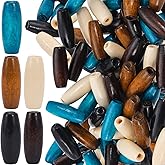 Pndeyo 50pcs Wooden Beads for Crafts, Oval Large Hole Natural Wood Hair Beads, Colorful Wooden Spacer for Necklace Bracelet DIY Craft Handmade Decor- 5 Colors