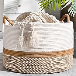 KAKAMAY Large Blanket Basket (20"x13"),Woven