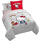 Jay Franco Sanrio Hello Kitty Queen Size Comforter Set - 7 Piece Red & Grey Bedding Includes Sheet Set & Pillow Covers - Super Soft Cozy Kawaii Bedding