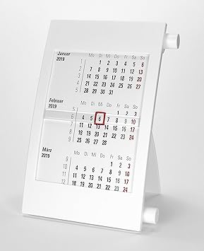 HiCuCo 3-Monats-Tischkalender für 2 Jahre (2019 und 2020) - Aufstellkalender - mit Drehmechanik - weiß - TypD2