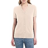 Womens 100% Merino Wool Short Sleeve Cardigan Sweaters V-Neck Button Down Sweater T-Shirt Casual Business Summer Tops