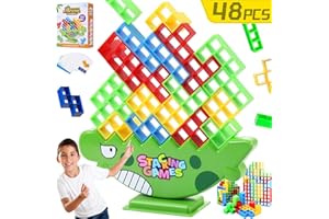 GINROGD 48 Pcs Tetra Tower Stacking Game Balance Blocks, Tetris Board Game Stack Attack, Kids & Adults Team Building Blocks Toy. Gift Friends,Classrooms,Family Games and Travel Parties Toy.