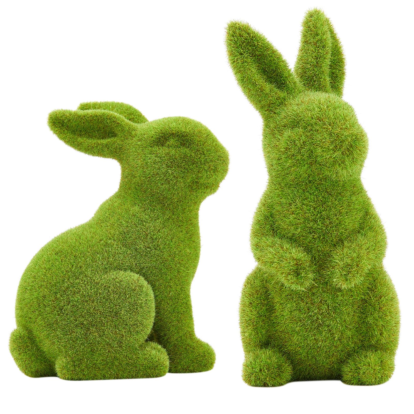 Photo 1 of Easter Bunny Decorative Ornament Garden Decoration Artificial Green Moss Rabbit Sculpture Easter Decoration Party Gifts Baking Table and Home Decoration (Small 2PCS Standing+Sitting)