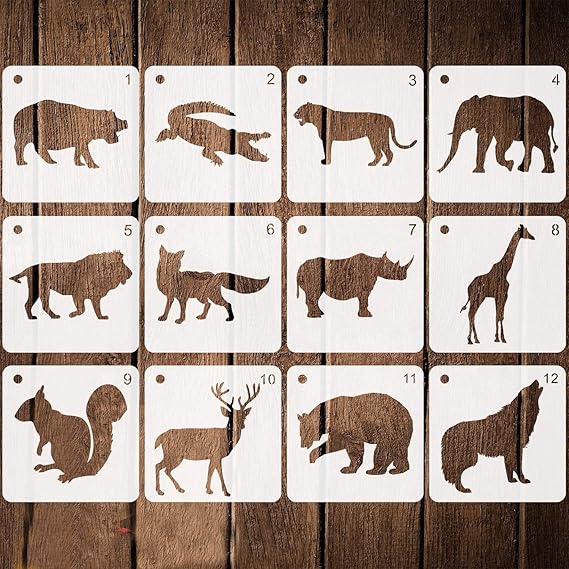 12 Pieces Animal Stencils Plastic Kids Drawing Stencil Reusable Animal