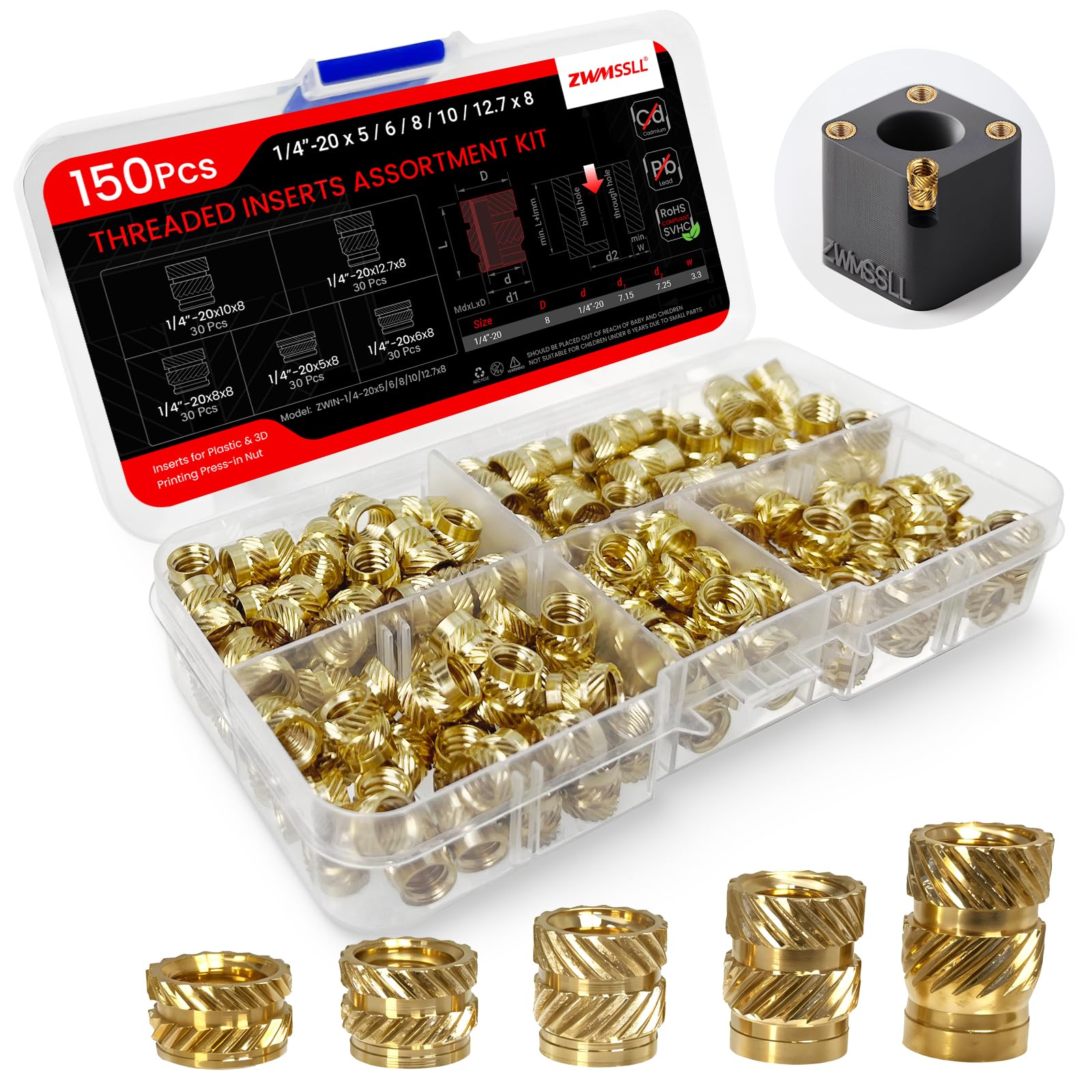 ZWMSSLL 1/4"-20x5/6/8/10/12.7x8 Threaded