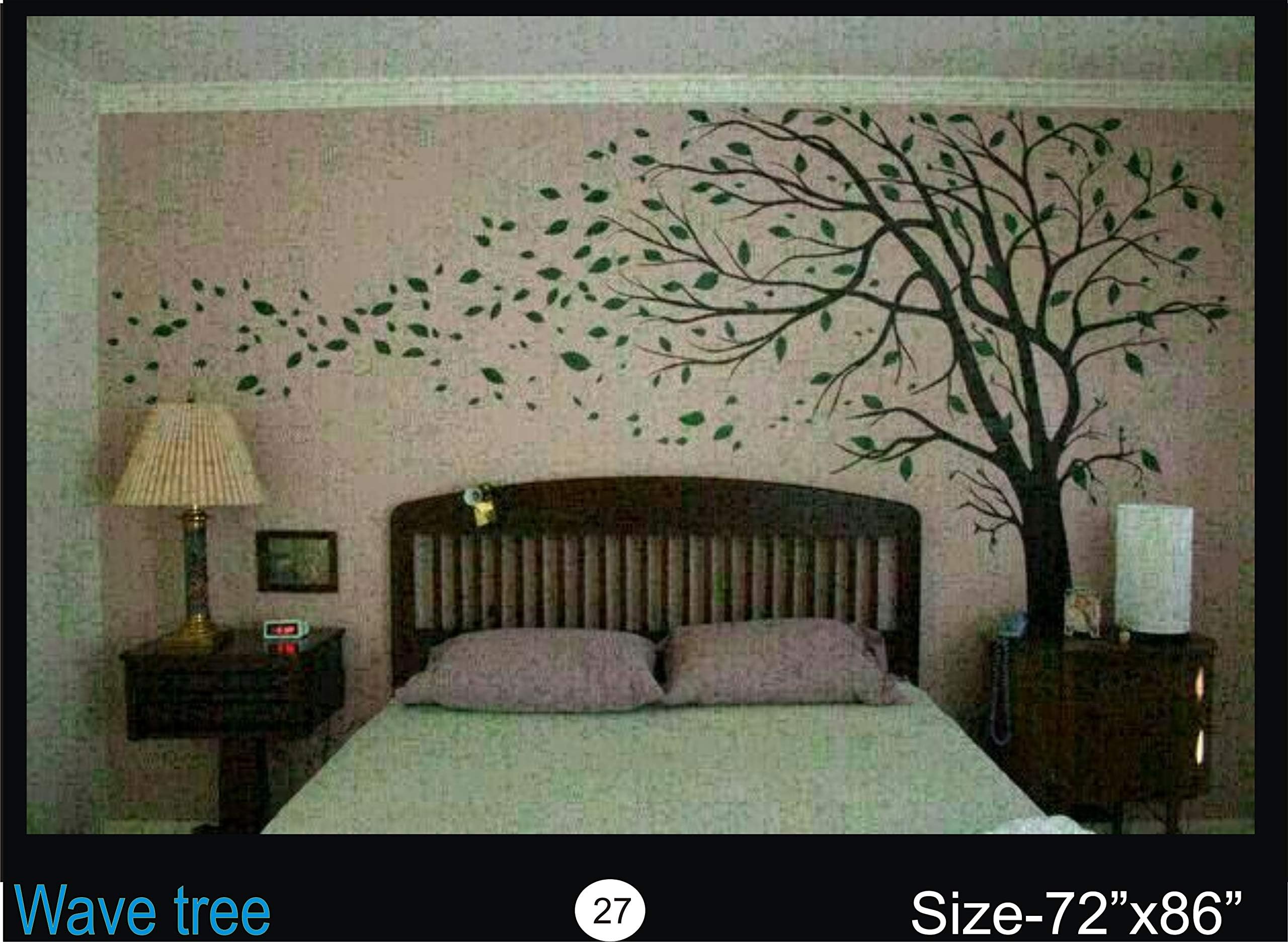 Shine Interiors Wave Tree Wall Stencil (86X72 Inch_Brown Green)