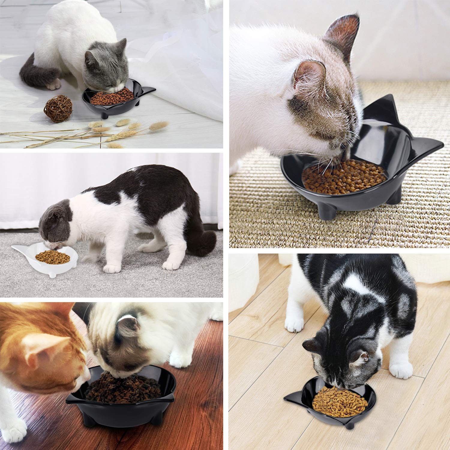 Legendog 3Pcs Cat Bowls Anti-Slip Cat Food Bowls Multi-Purpose Cat Dish Pet Feeding Bowl Cat Water Bowl (Black& White& Grey)