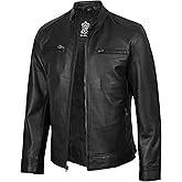 fjackets Mens Leather Jacket - Real Lambskin Leather Jackets For Men - Cafe Racer Style Leather Jacket Men