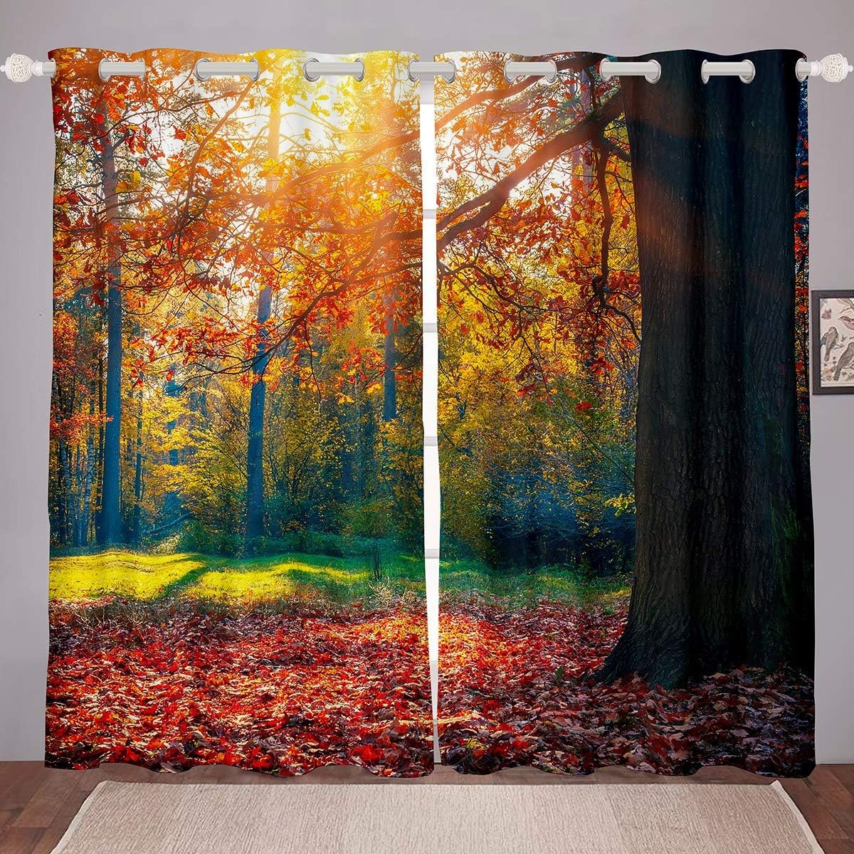 Maple Leaf Window Curtain for Boys Girls Adults Tree Leaf Nature Curtains for