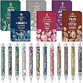 Colarr 12 Sets Christian Bulk Gifts for Women Bible Verse Pens Notebooks Religious VBS Scripture Ballpoint Pens Bookmarks Journal for Easter Sunday School Church Inspirational Supply(Stone)