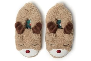 Dearfoams Unisex Adult Holiday Christmas Gift Family Matching Santa Reindeer Teddy Bear Plush Memory Foam Slippers