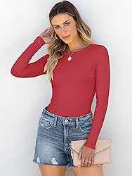ANRABESS Women Long Sleeve Shirts Rib Knit Slim Fit