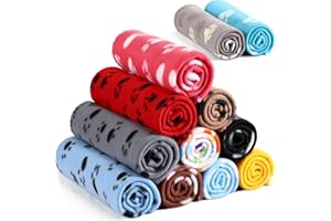 Tegeme 12 Pieces Fleece Blankets for Pets Dog Puppy Paw Print Cat Bedding Cover Blanket for Small Animals Pig Cage Liner Sleep Mat Pad Kitten Soft Warm(Cute Style,12 x 12 Inches)
