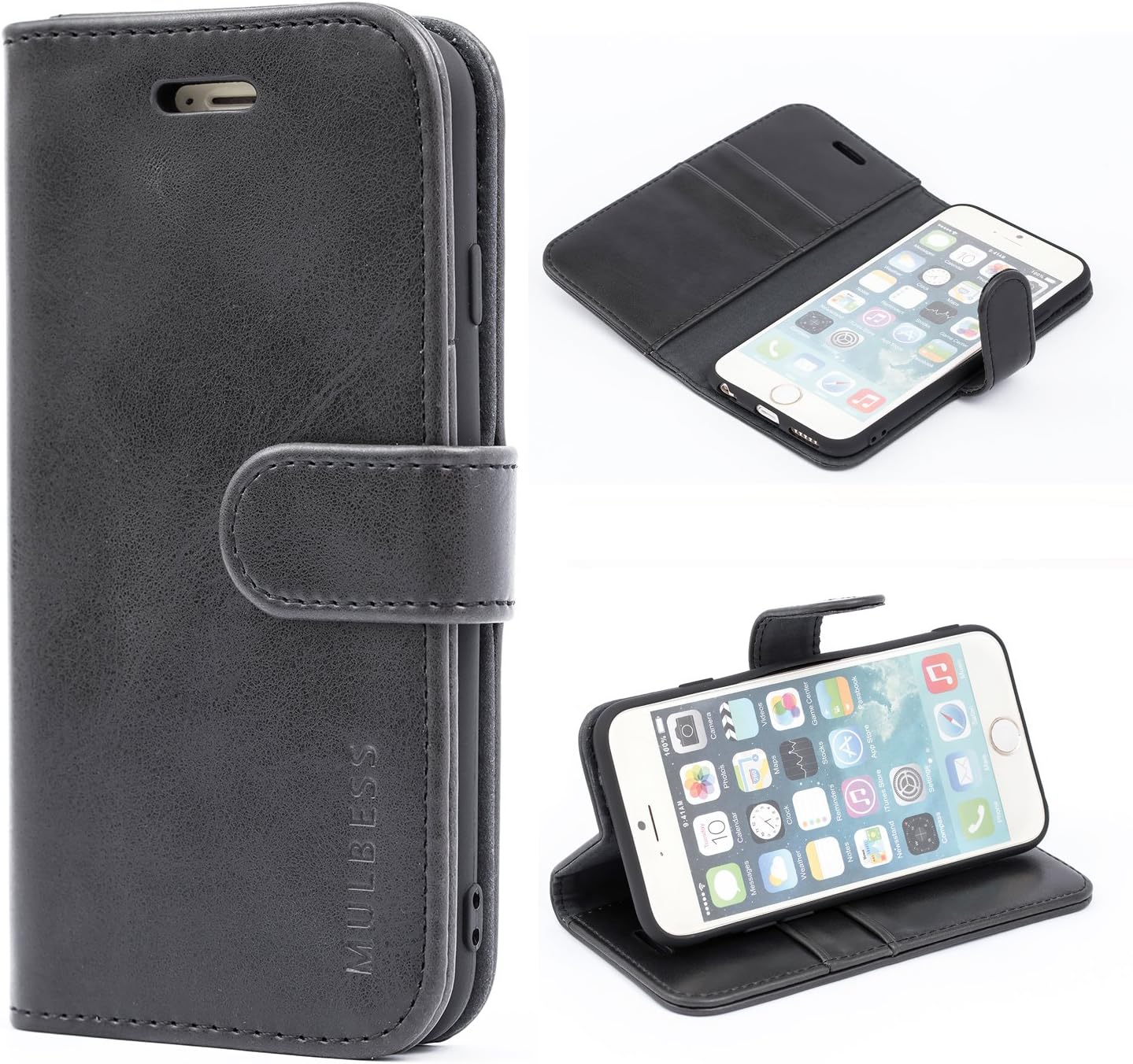 Mulbess Phone Case for iPhone 6S / iPhone 6 - Flip Wallet Cover - Magnetic Protective Leather Case with Credit Card Slot - Black