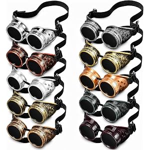 BMMN 10 Pairs Vintage Steampunk Goggles | Mad Scientist Goggles Cosplay Punk Glasses for Adult, Women, Men Halloween Costume
