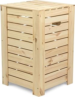 LAUBLUST Wäschekorb zur Aufbewahrung in Größe L - Kiefer Naturbelassen ca. 35 x 35 x 55 cm - Wäschesammler mit Griffen - Deckel und Herausnehmbarer Boden