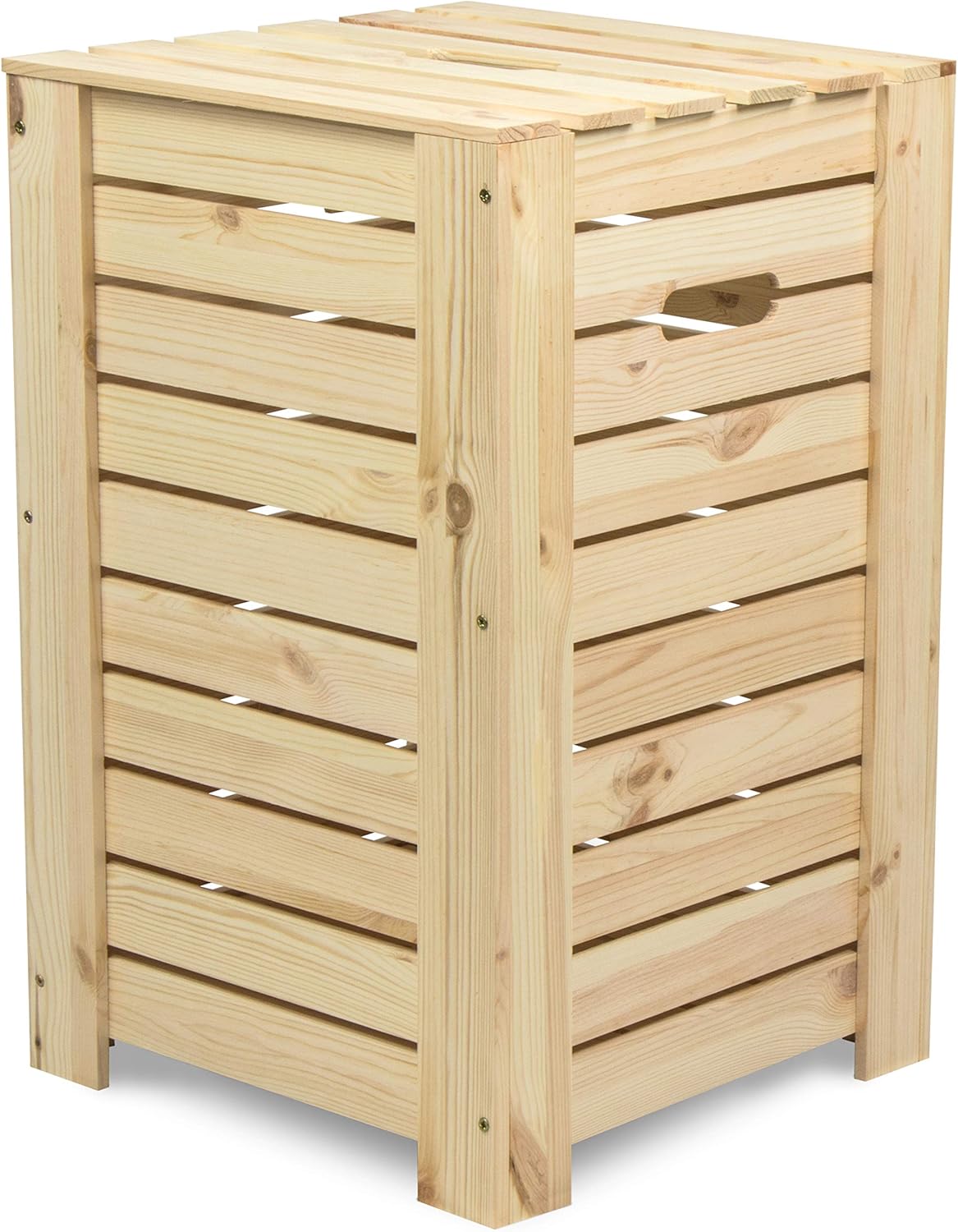 LAUBLUST Wäschekorb zur Aufbewahrung in Größe L - Kiefer Naturbelassen ca. 35 x 35 x 55 cm - Wäschesammler mit Griffen - Deckel und Herausnehmbarer Boden